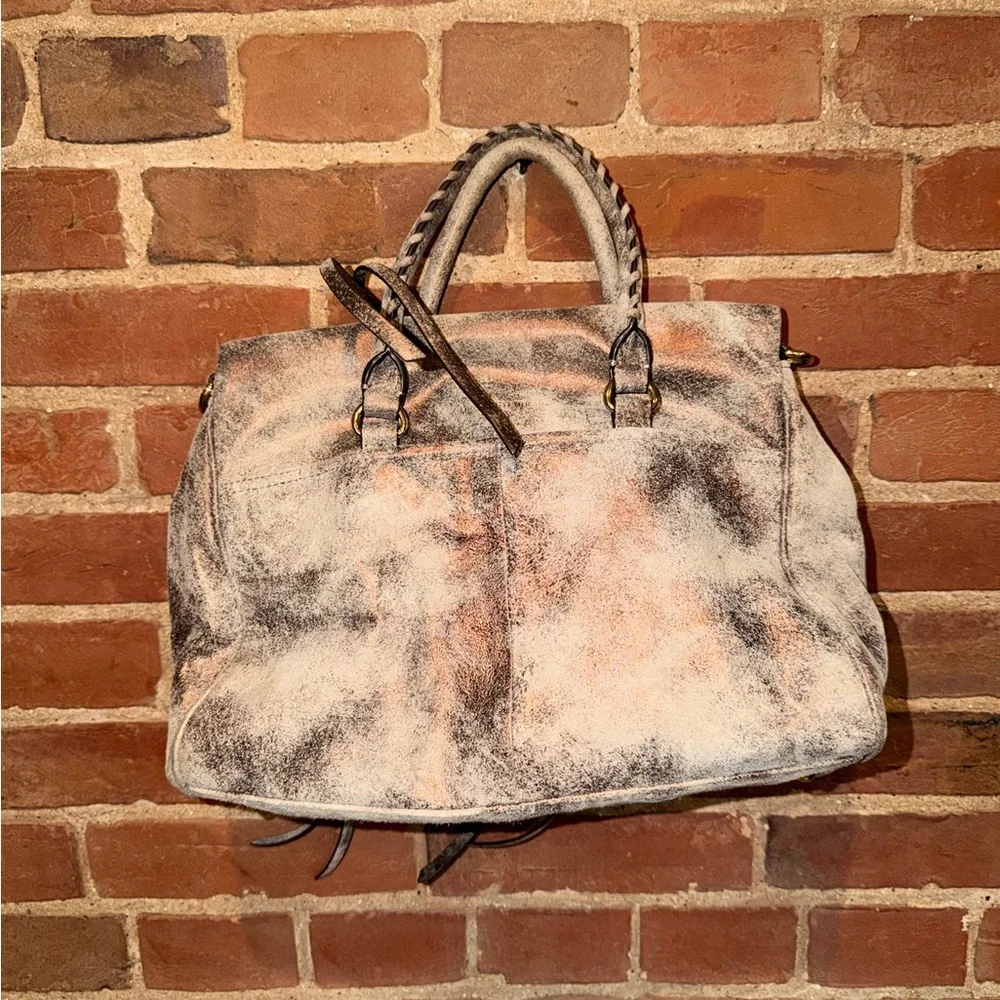 Aimee Kestenberg Distressed Metallic Grey/Cream Leather Purse